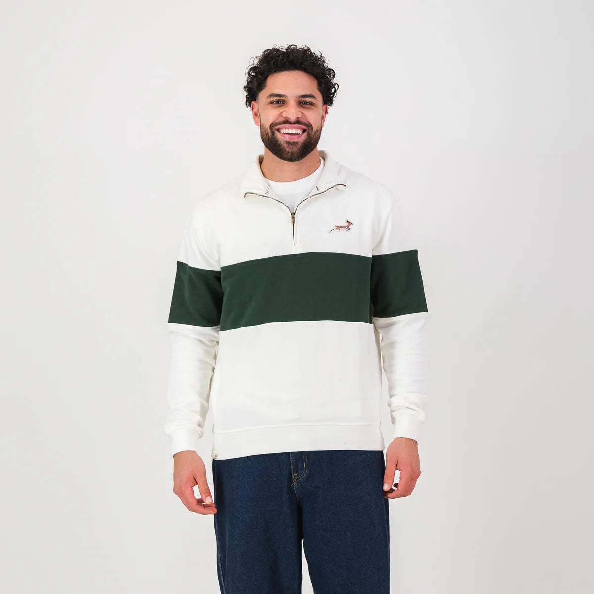 Springboks Classic Hoop Quarter Zip-Cloud Dancer