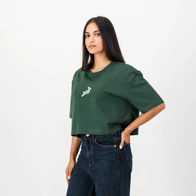 Springboks Pop Badge Ladies Boxy Crew Tee-OS Green