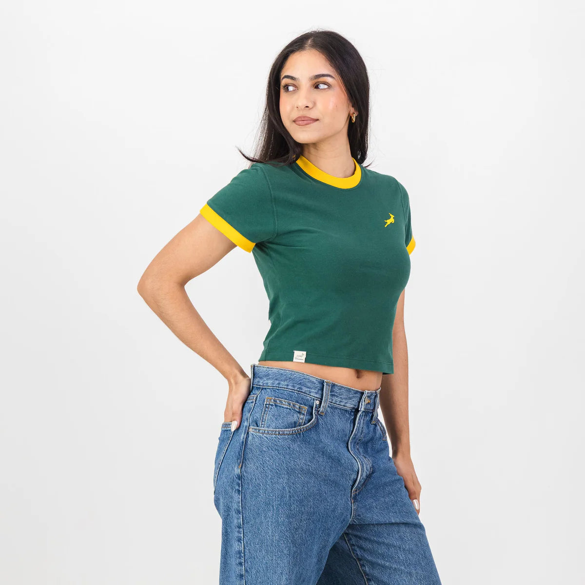 Springboks Ringer Crop Crew Tee - OS Green