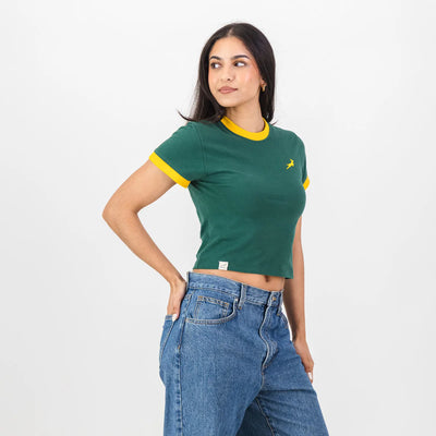 Springboks Ringer Crop Crew Tee - OS Green