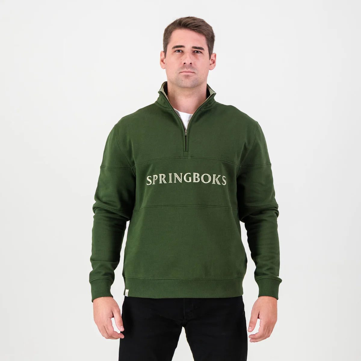 Springboks Word Quarter Zip Sweat-Military Olive
