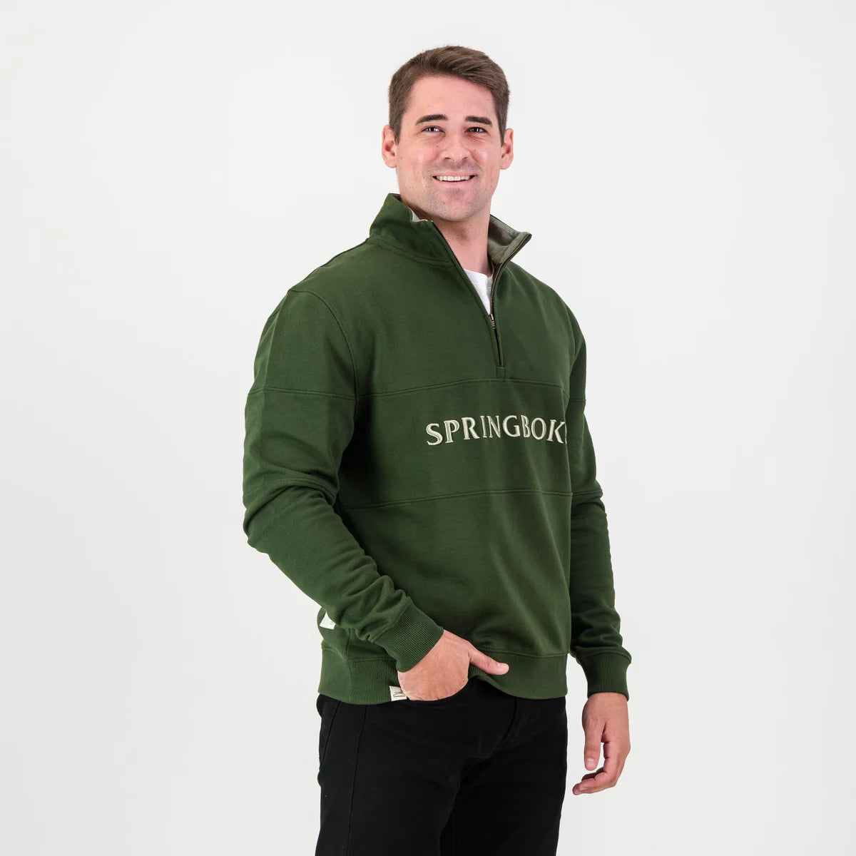 Springboks Word Quarter Zip Sweat-Military Olive