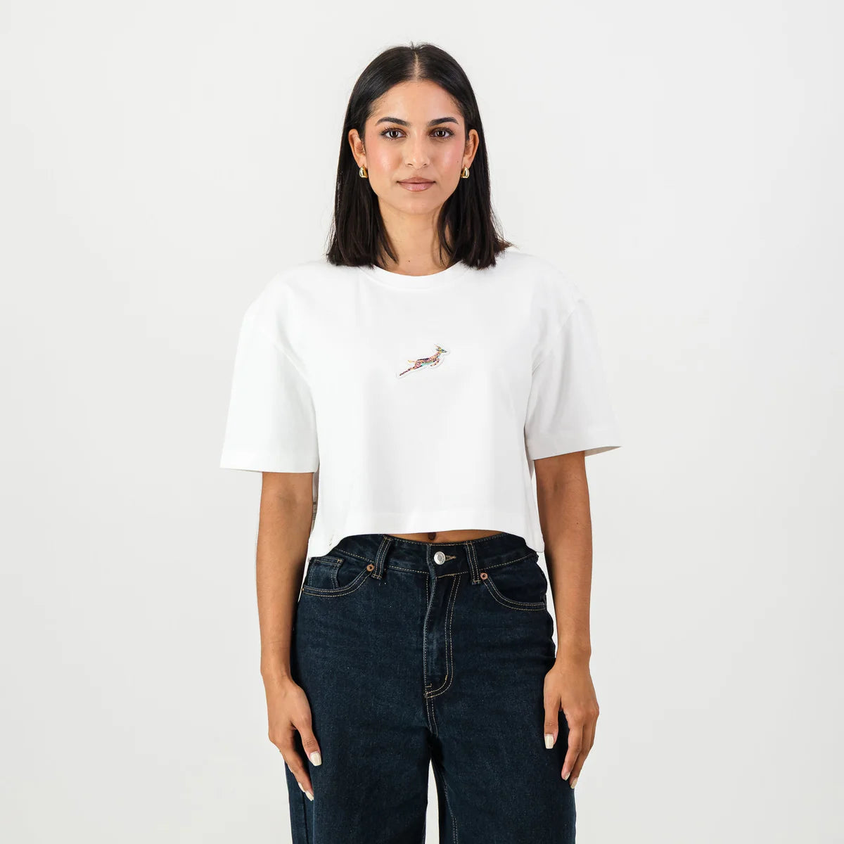 Springboks Pop Badge Ladies Boxy Crew Tee-White