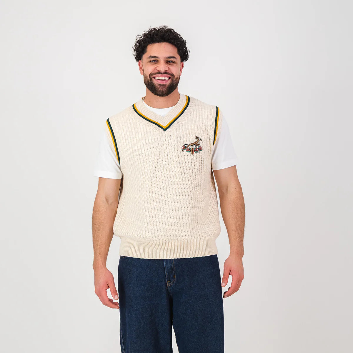Springboks Crochet Vest Knit-Ivory