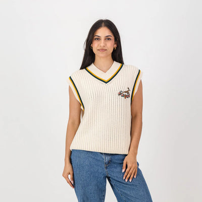 Springboks Crochet Vest Knit-Ivory