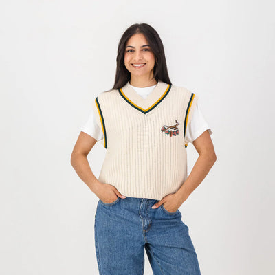 Springboks Crochet Vest Knit-Ivory