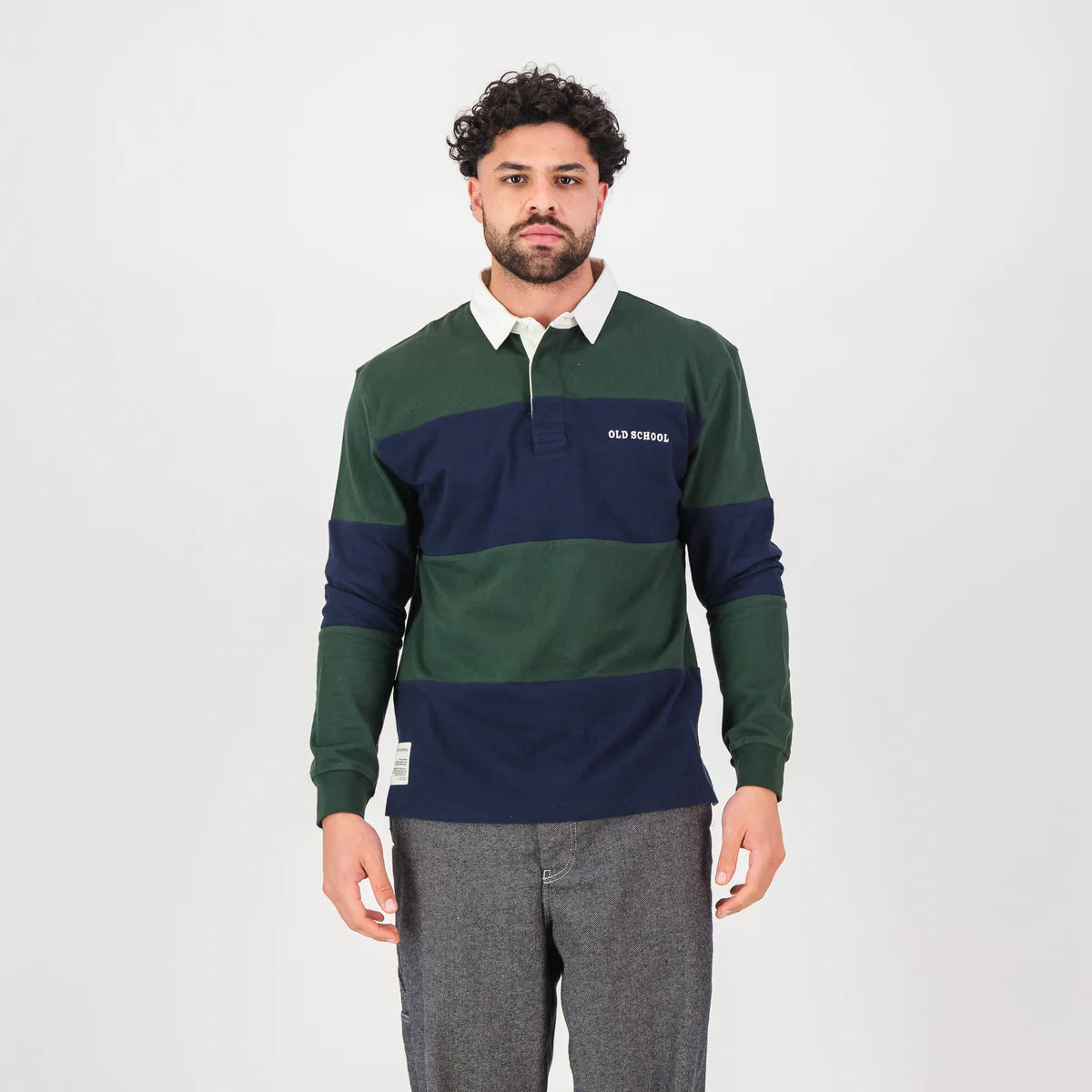 Old School C&S Stripe LS Rugby Jersey-Navy