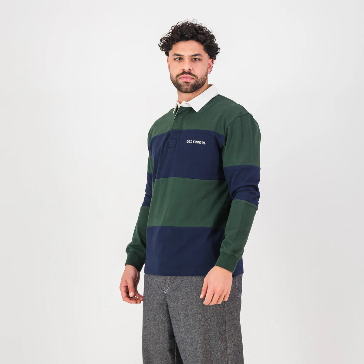 Old School C&S Stripe LS Rugby Jersey-Navy
